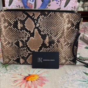 INC International Concepts Black and Tan Snake Print Wristlet